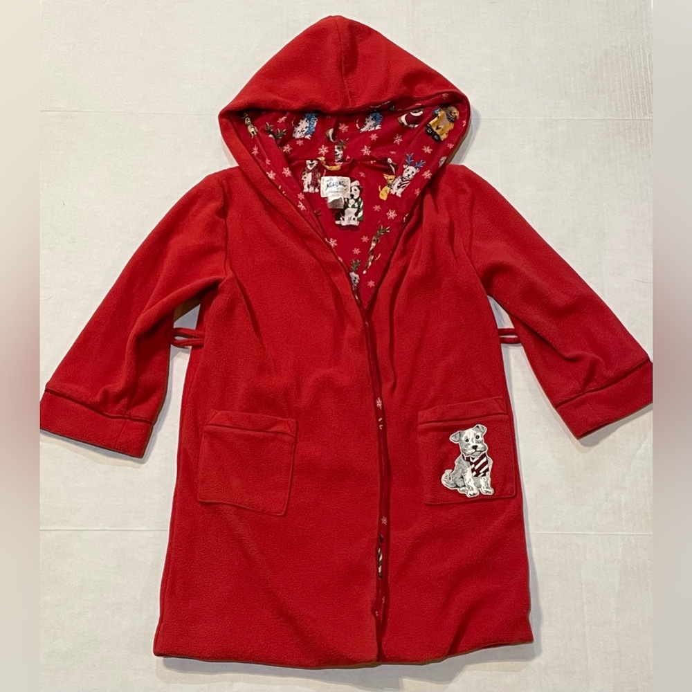 Nick & Nora Hooded Fleece Robe Red Puppy Dog Lined w/ Pockets Youth S (6/7)